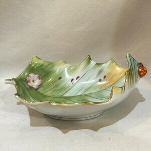 VTG Ceramic Porcelain UCAGCO Japan Leaf Trinket Dish w/ Flower & Lady Bug AS IS